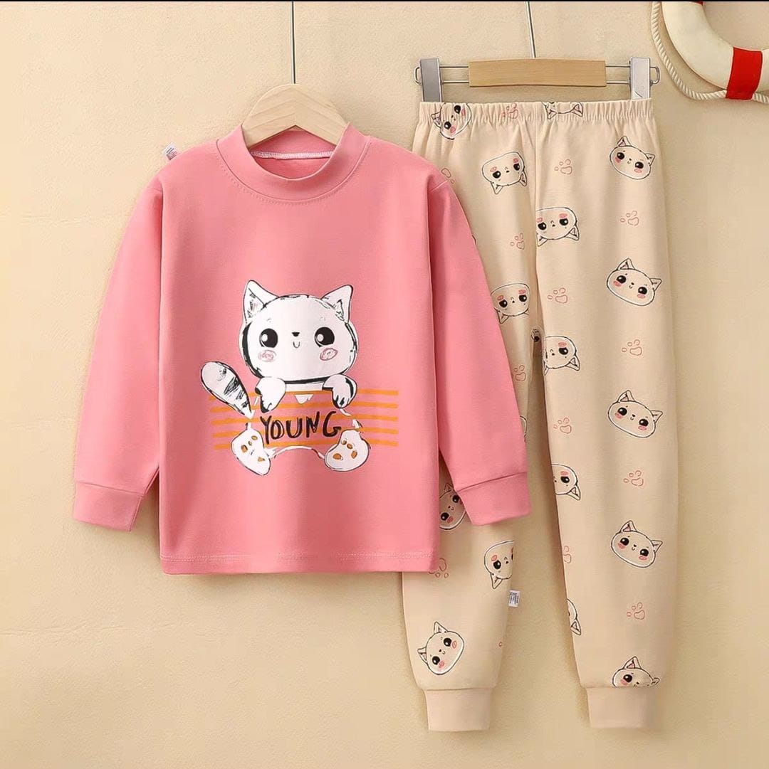 Cotton  100% Pijama For Kids Long Sleeve Cat Design