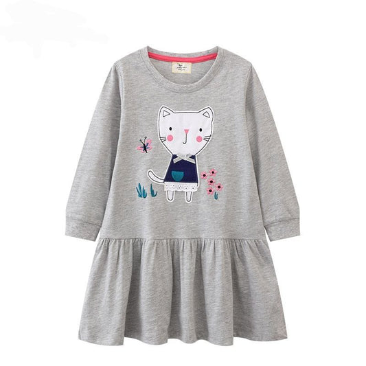 Long Sleeve Cotton 100% Dress Kitten Design