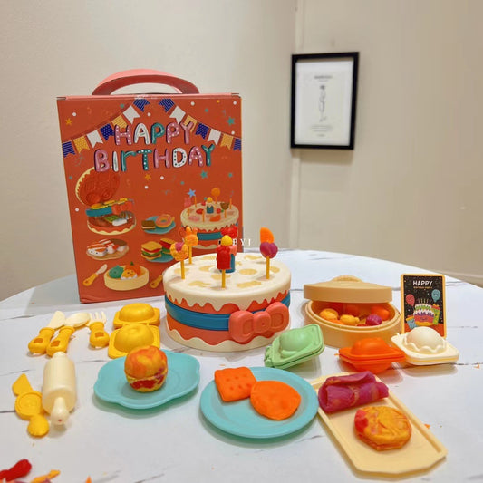 Toy Set Play Birthday Cake Set 29 Color Clay Molds With 6 Sides