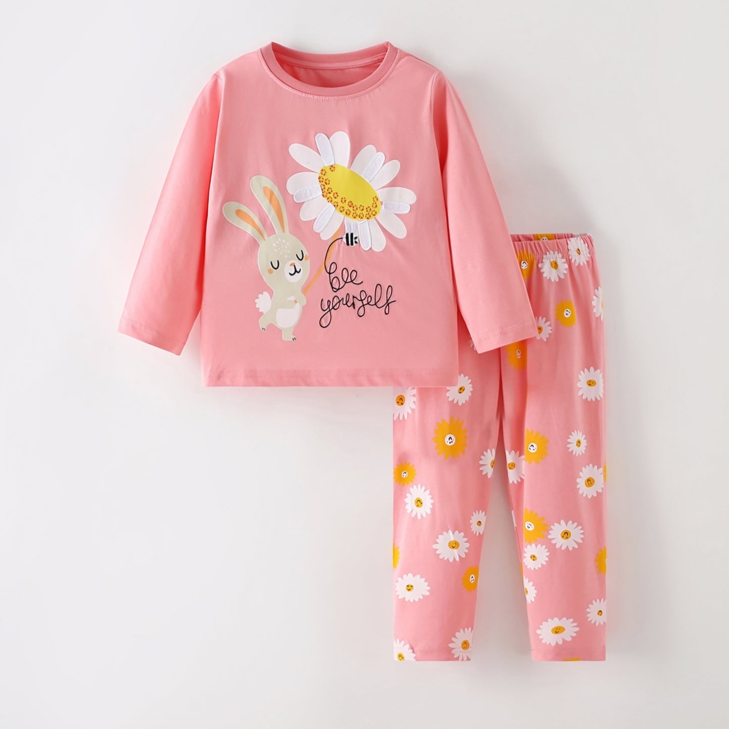 Pijama Cotton 100% For Girls Flower Design Size 3-8y