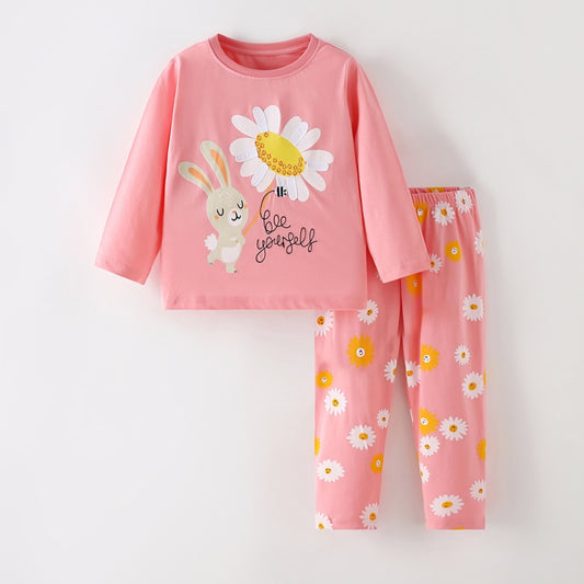 Pijama Cotton 100% For Girls Flower Design Size 3-8y