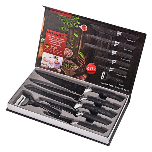 Kitchen Cutlery Knife Set 6 Pieces Flat knife Non Stick Knife & Peeler With Gift Box