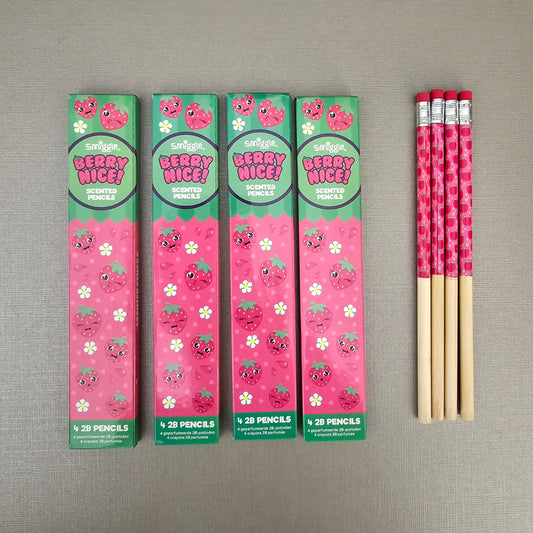 Smiggle Pencils x 4 Pack Scented HB Wooden With Eraser Top Berry