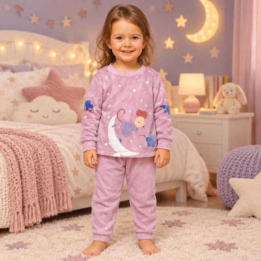 Kids’ Warm Cartoon Mouse Winter Pajama Set | 1–5Y