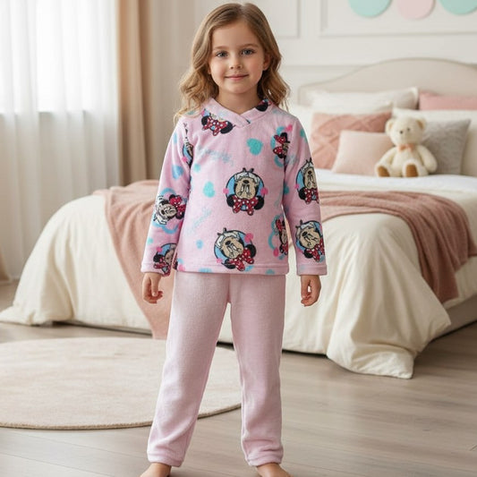 Kids’ Warm Minnie Mouse Pajama Set – Pink | 6–16Y