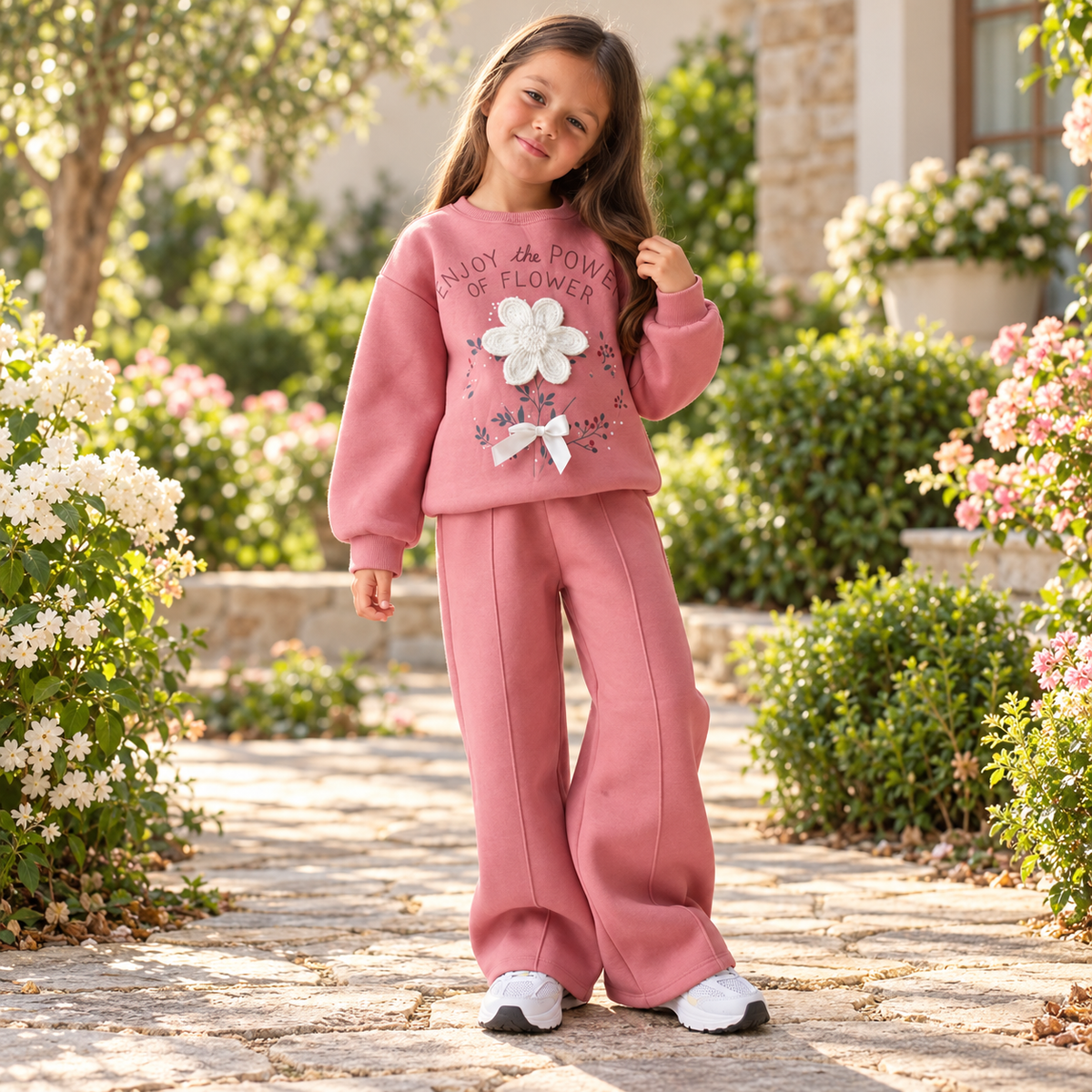 Kids’ Floral Cotton Fleece Outfit Set / 8-9Y