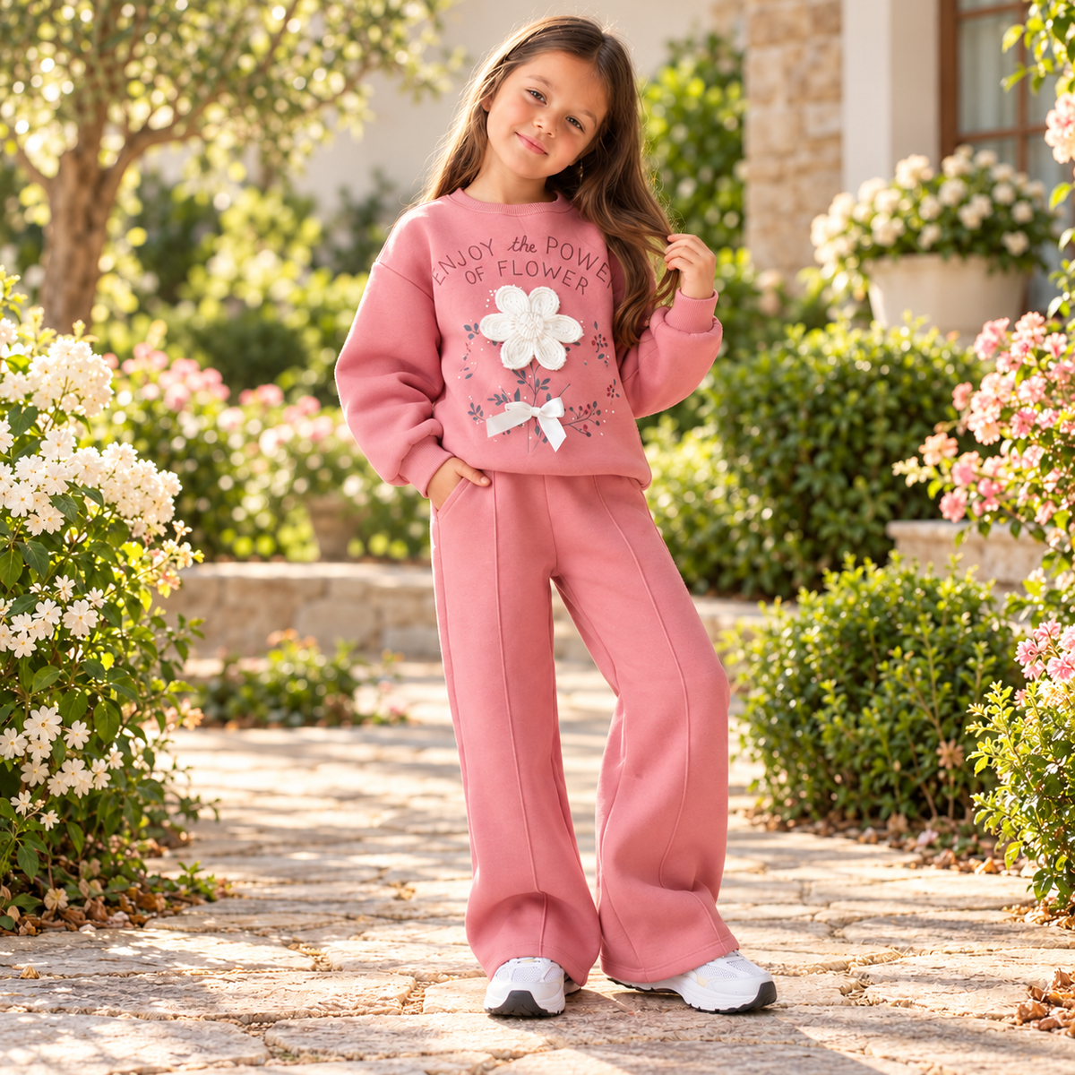 Kids’ Floral Cotton Fleece Outfit Set / 8-9Y