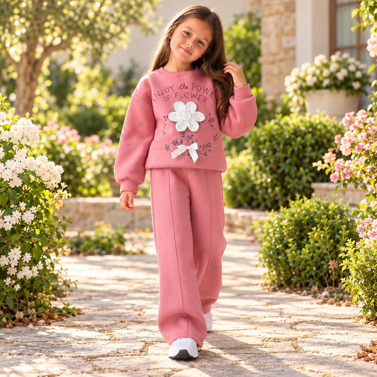 Kids’ Floral Cotton Fleece Outfit Set / 8-9Y