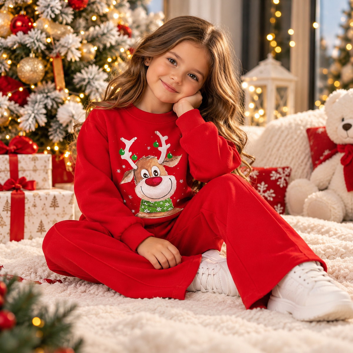Kids’ Christmas Warm Deer Outfit / 3–10Y