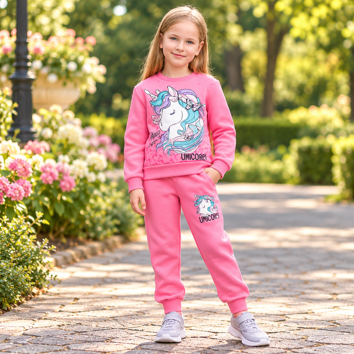 Girls’ Pink Unicorn Fleece Outfit Set / 3–10Y