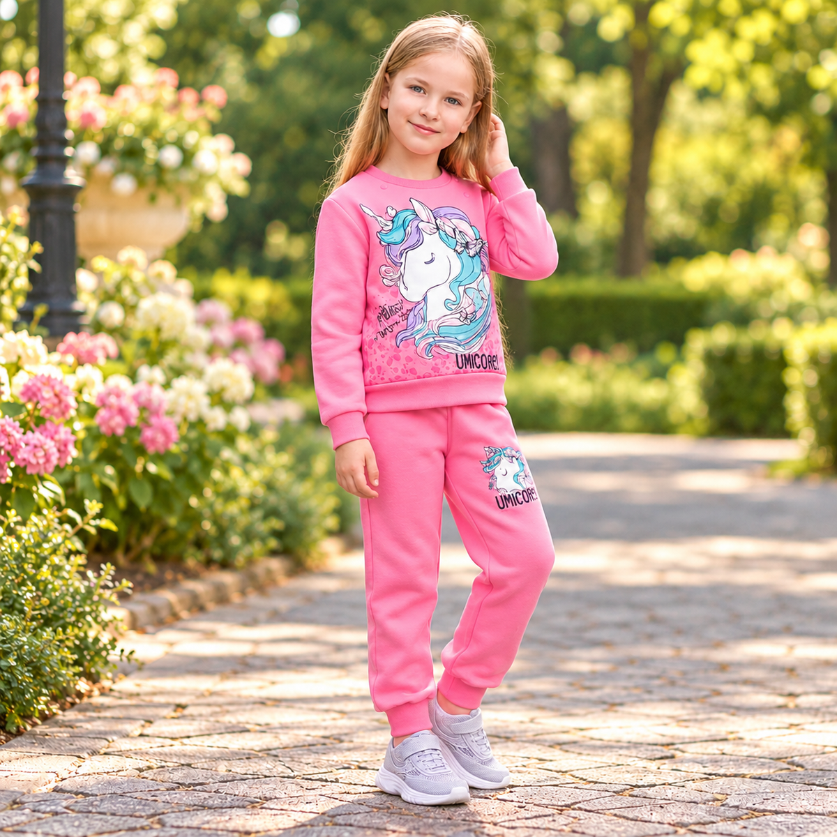 Girls’ Pink Unicorn Fleece Outfit Set / 3–10Y