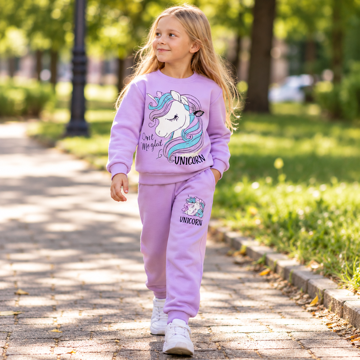 Girls’ Purple Unicorn Fleece Outfit Set / 3–5Y