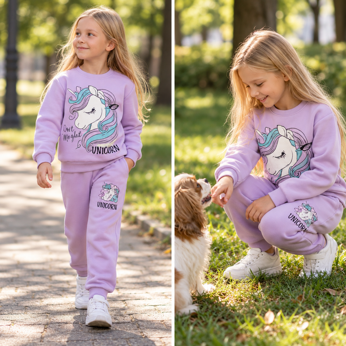 Girls’ Purple Unicorn Fleece Outfit Set / 3–5Y