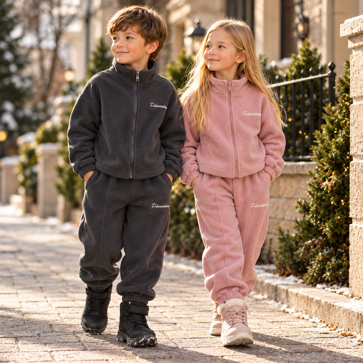 Kids’ Warm Fleece Casual Outfit – Black/Pink / 3–10Y