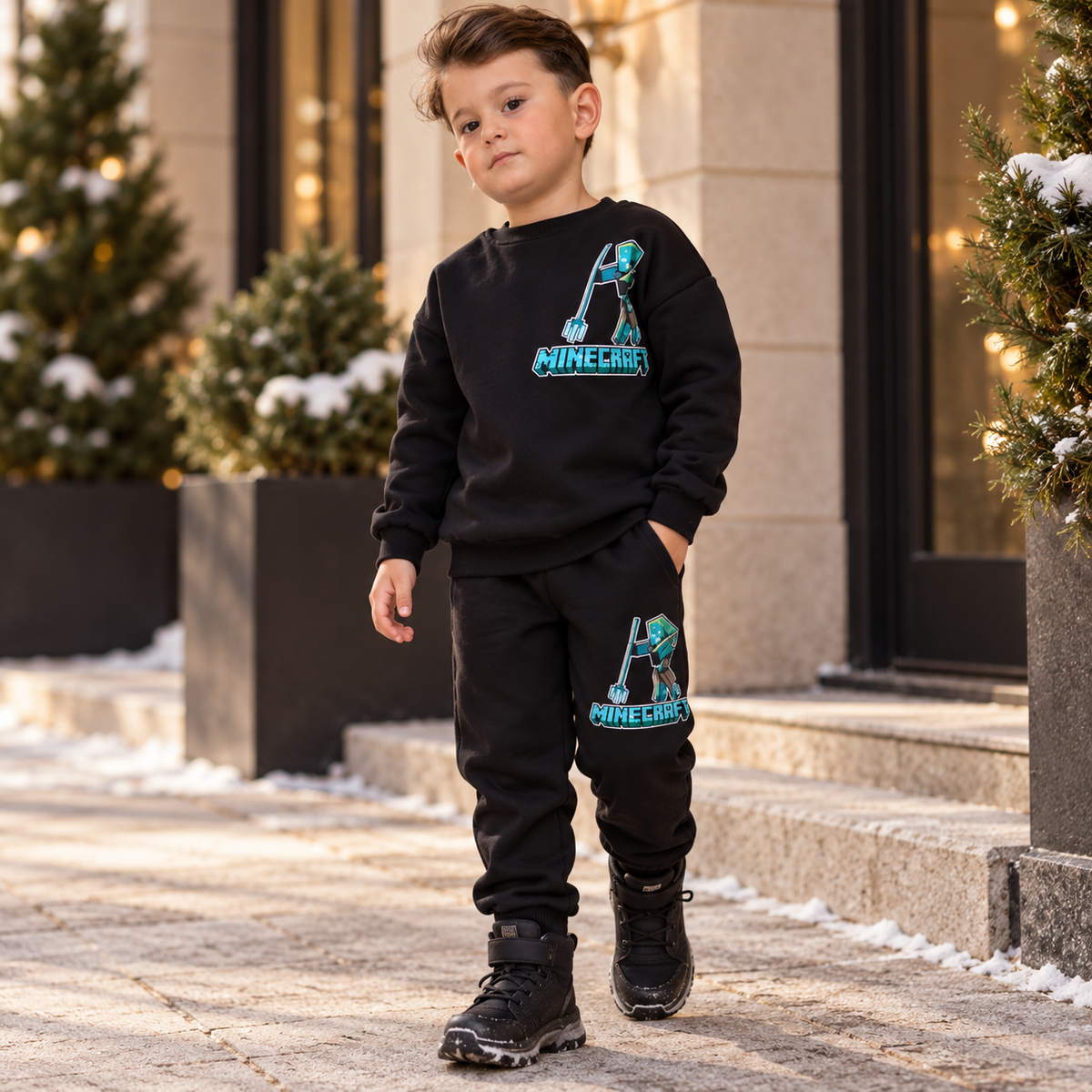 Kids’ Warm Fleece Blue Minecraft Outfit / 3–5Y