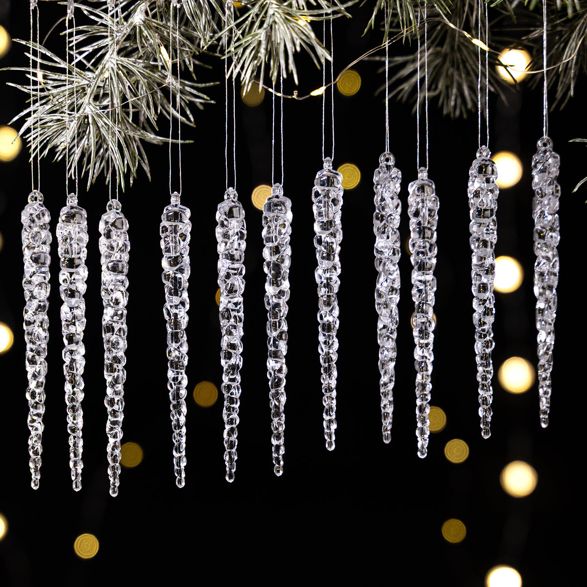 Transparent Crystal-Look Christmas Icicle Ornaments | 12 Pcs | 13cm