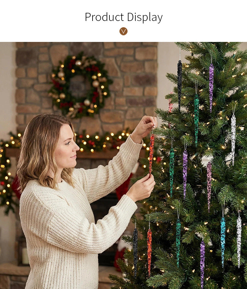 Transparent Crystal-Look Christmas Icicle Ornaments | 12 Pcs | 13cm