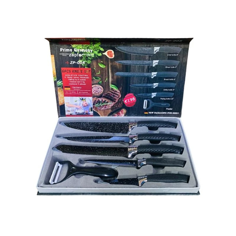 Kitchen Cutlery Knife Set 6 Pieces Flat knife Non Stick Knife & Peeler With Gift Box