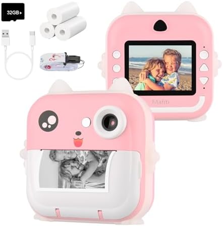 Instant Camera for Kids with Photo 48MP 1080P Video 32GB Birthday Gifts for Girls Age 3-12