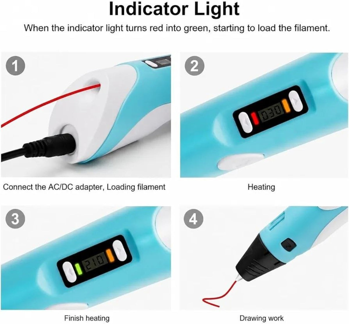 3D PEN-2 quick start instructions and indicator light