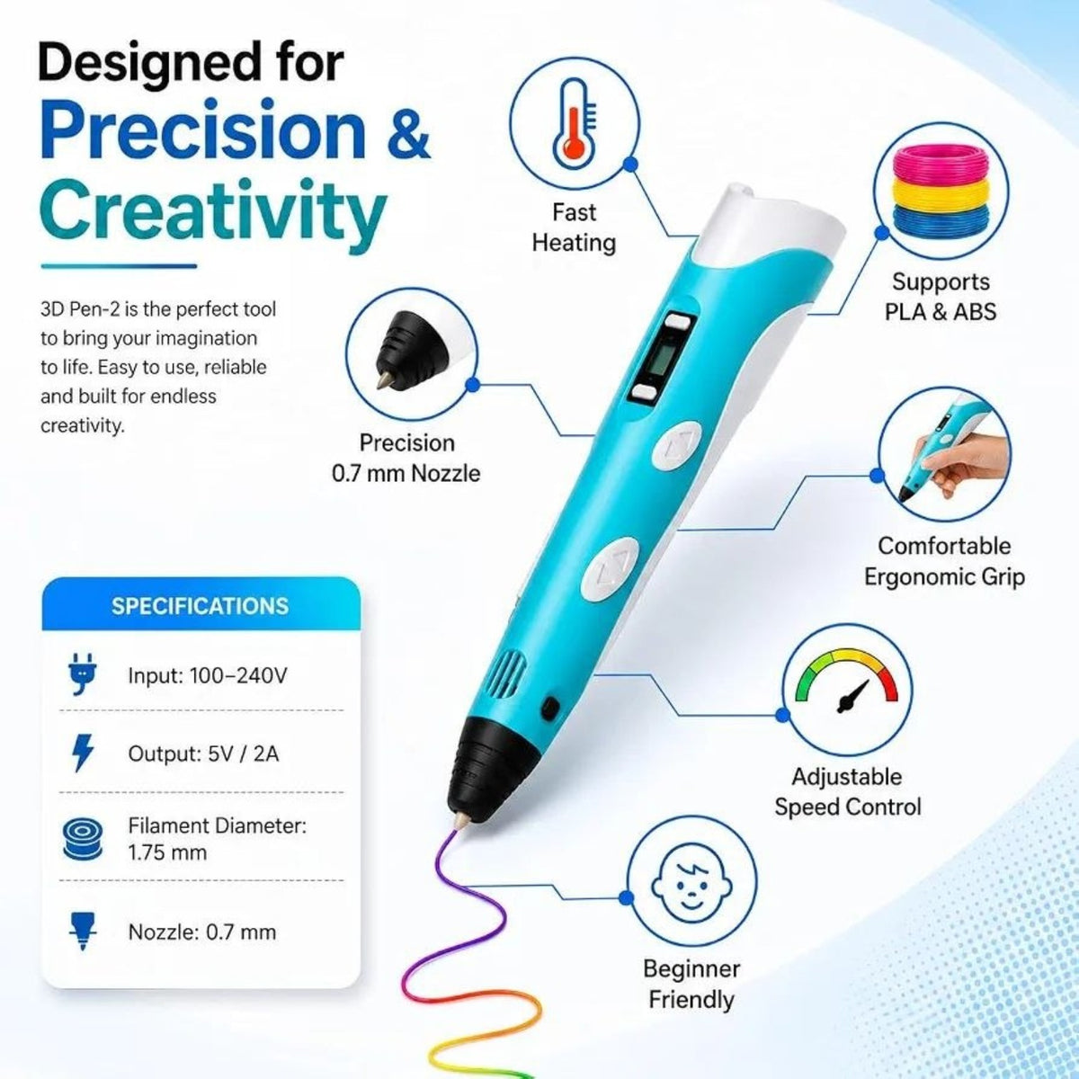 3D PEN-2 precision and creativity features