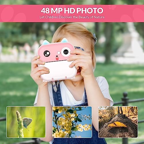 Instant Camera for Kids with Photo 48MP 1080P Video 32GB Birthday Gifts for Girls Age 3-12