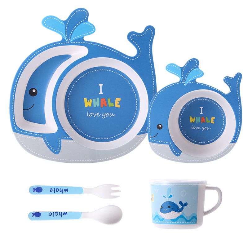 Kids Dinnerware Set - Children Dishes 100% Bamboo Fiber