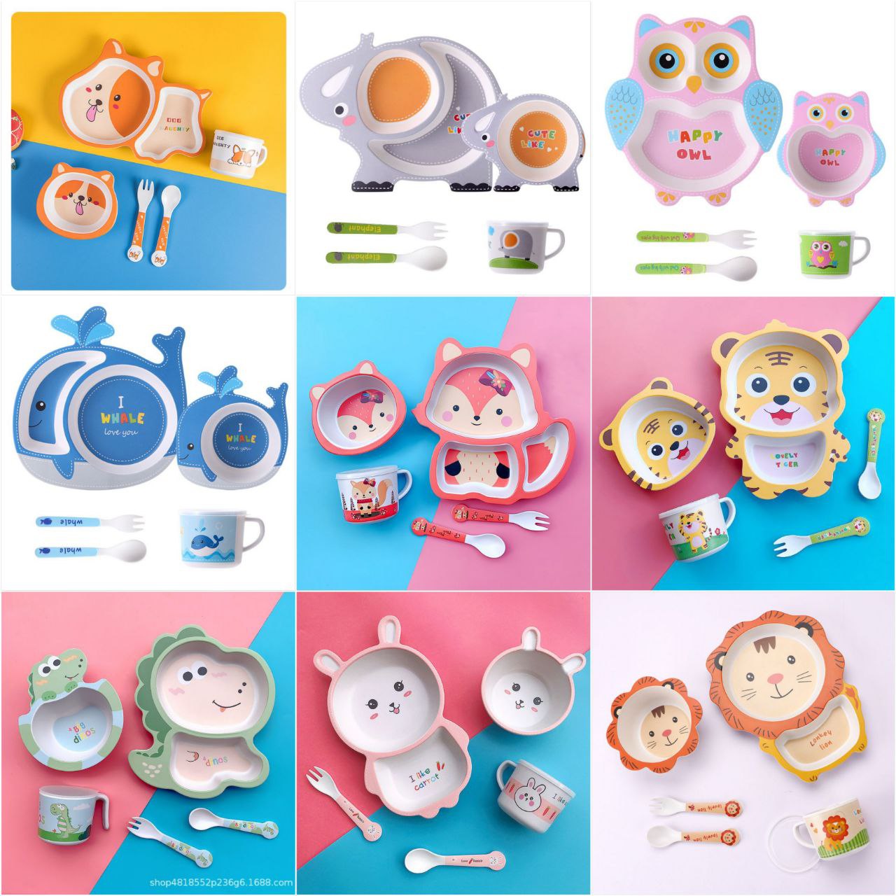 Kids Dinnerware Set - Children Dishes 100% Bamboo Fiber