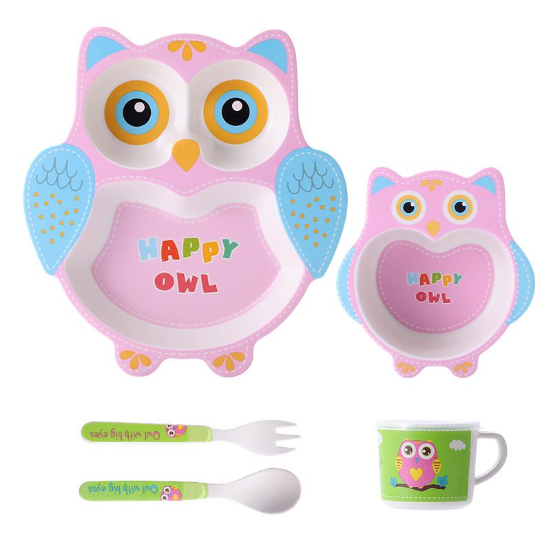 Kids Dinnerware Set - Children Dishes 100% Bamboo Fiber