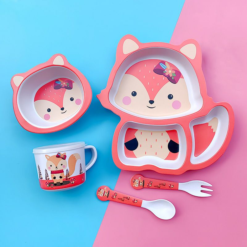Kids Dinnerware Set - Children Dishes 100% Bamboo Fiber