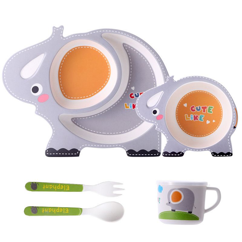 Kids Dinnerware Set - Children Dishes 100% Bamboo Fiber