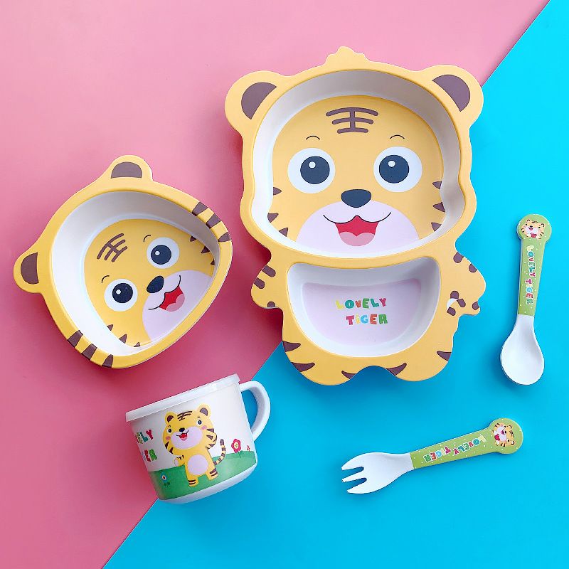 Kids Dinnerware Set - Children Dishes 100% Bamboo Fiber