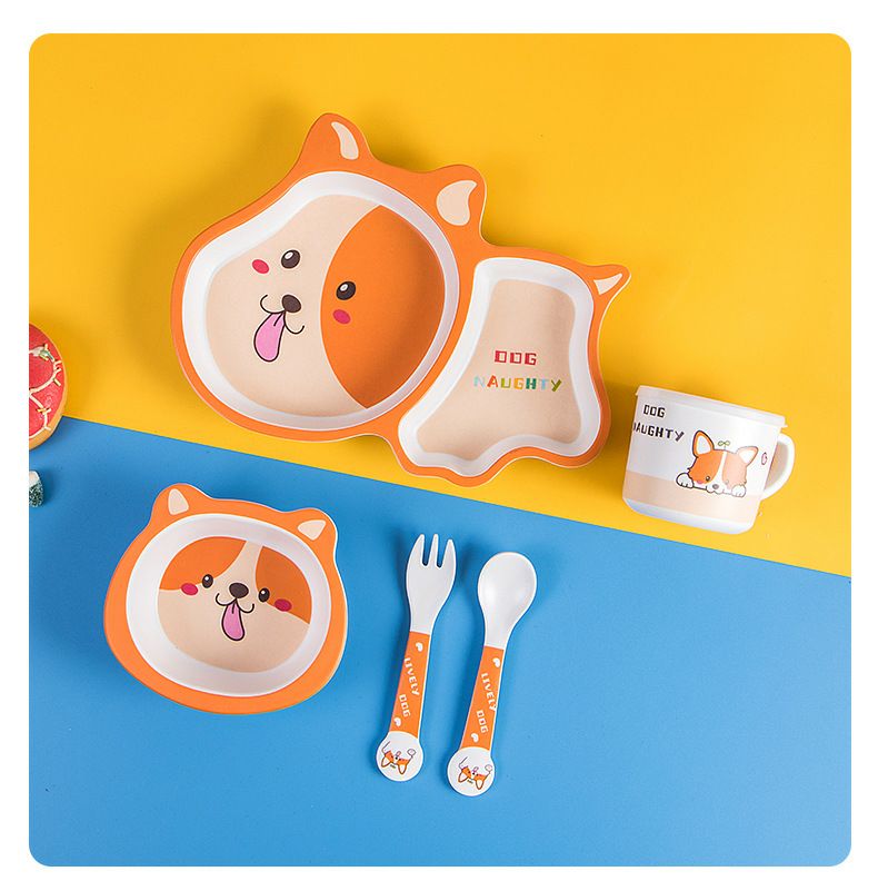 Kids Dinnerware Set - Children Dishes 100% Bamboo Fiber