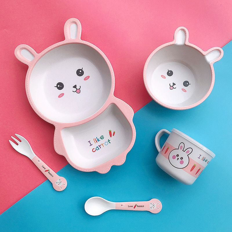Kids Dinnerware Set - Children Dishes 100% Bamboo Fiber