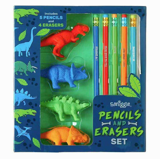 Smiggle Pencils & Erasers set Dinosaur Design