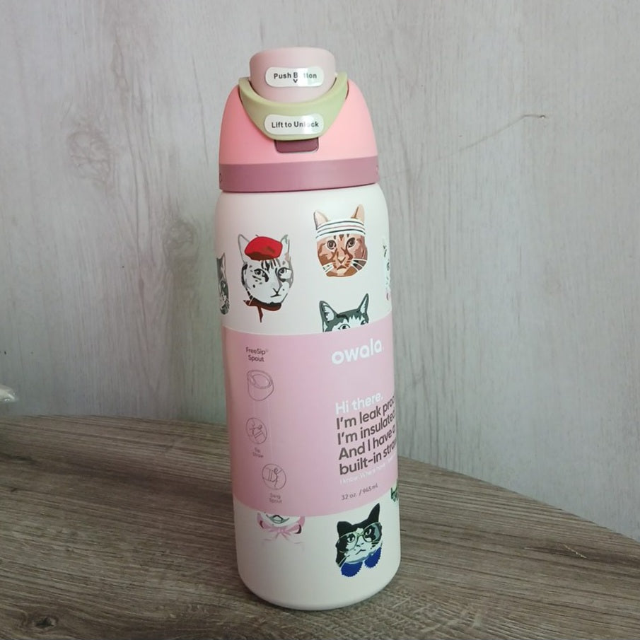 Owala Stainless Steel FreeSip Leak-proof Pink Cat Collage | 950ml