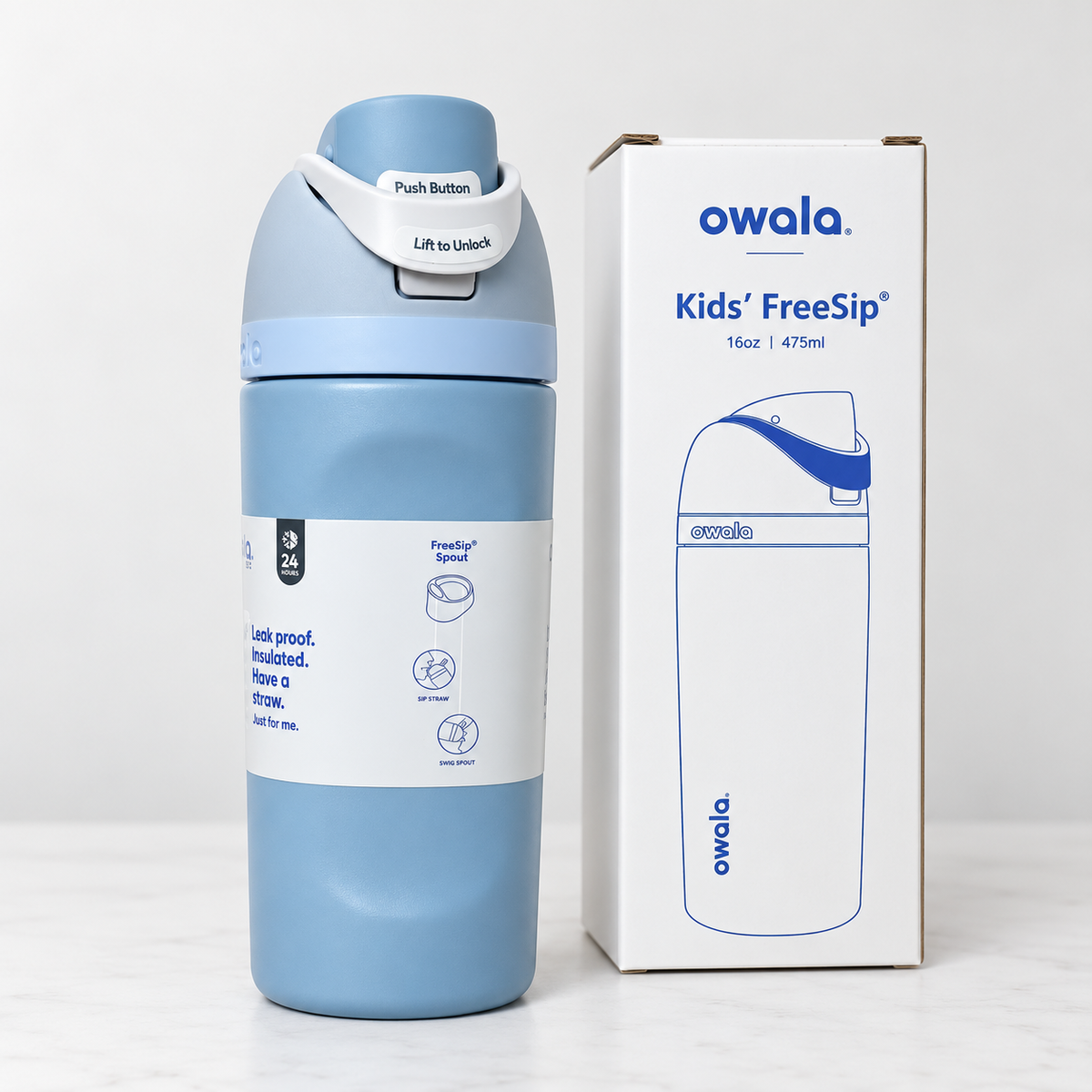 Owala Bottle - Stainless Steel Free Sip Leak-proof | Dusty Blue | 480ml