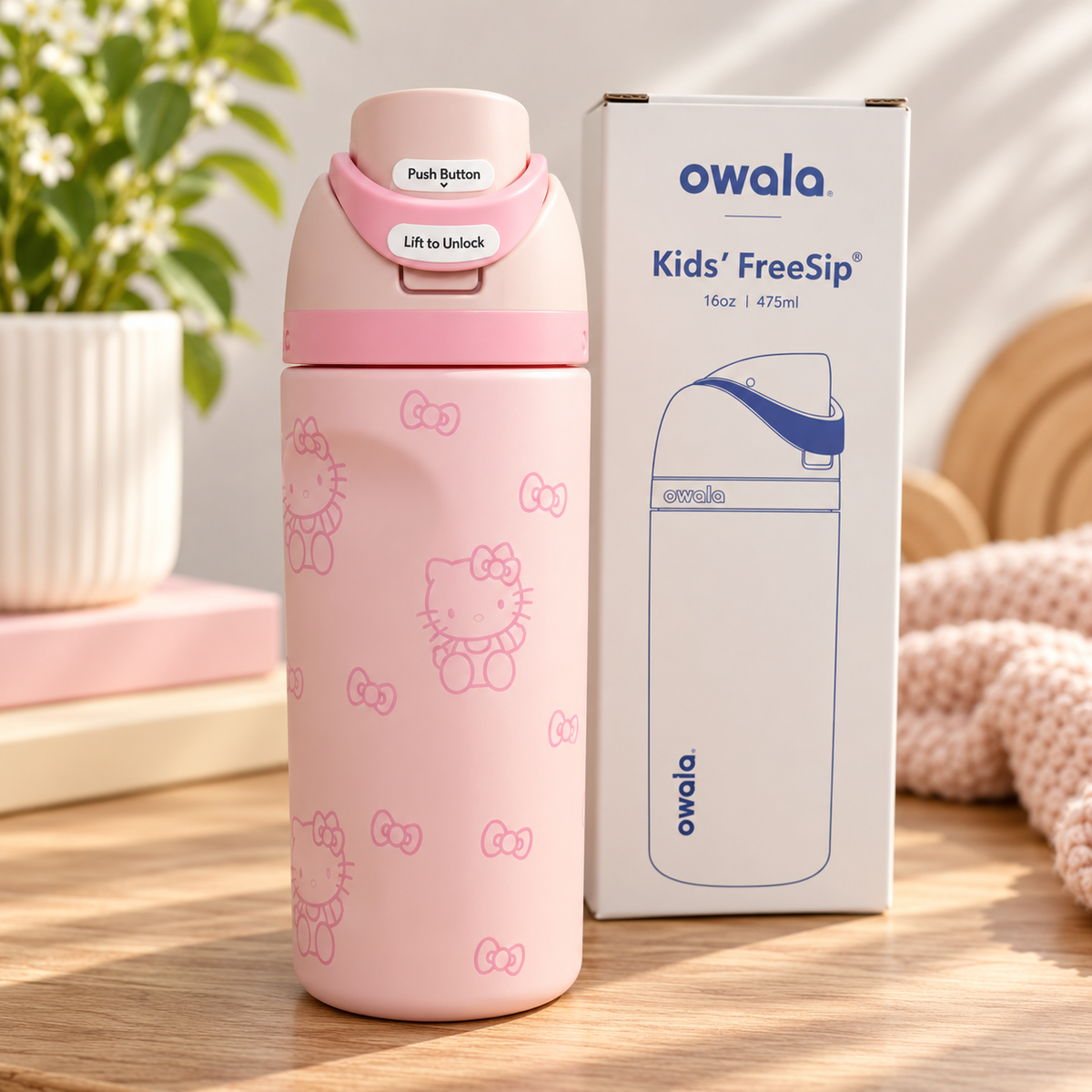 Pink Hello Kitty 480ml insulated stainless steel water bottle with retail box