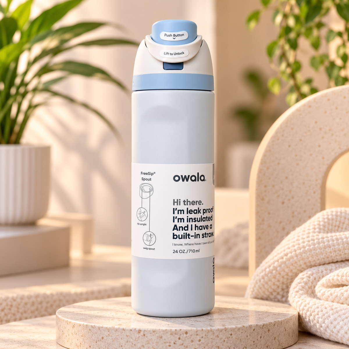 Owala Bottle Stainless Steel FreeSip Leak-proof | Blue Sky | 24-32 Oz | 710-950ml