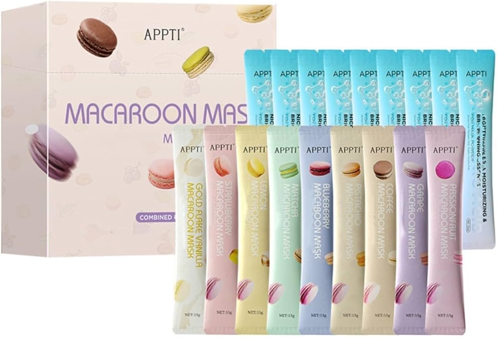 Moisturising Face Mask, Jelly Face Mask, Peel Off Multiple Flavours Macaroon Mask Powder for Face Care 18 pieces mixed