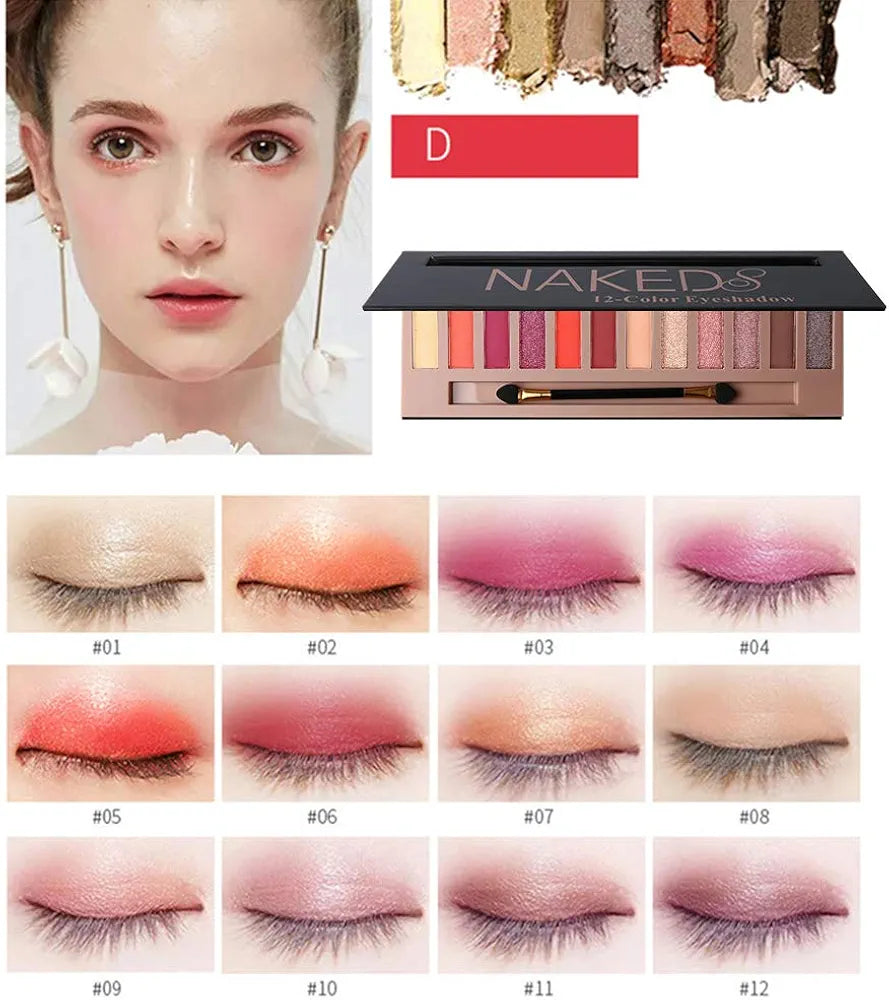 12 Color Matte Pigmented Blendable Nude Natural Eye Shadow Pallet Kit with Brush