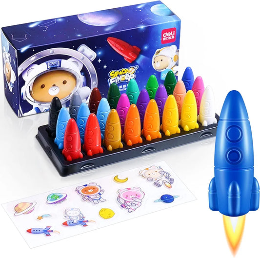 Rocket Crayon, 24Colors, Washable Baby Crayons, For Children,Non-Breakable, For Doodling, Coloring, Drawing.