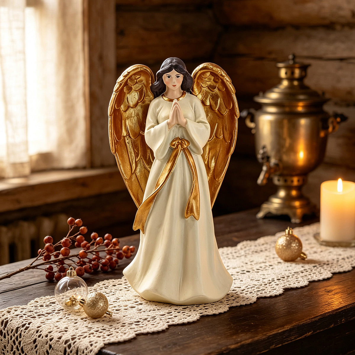 Praying Angel Figurine with Golden Wings | 19cm