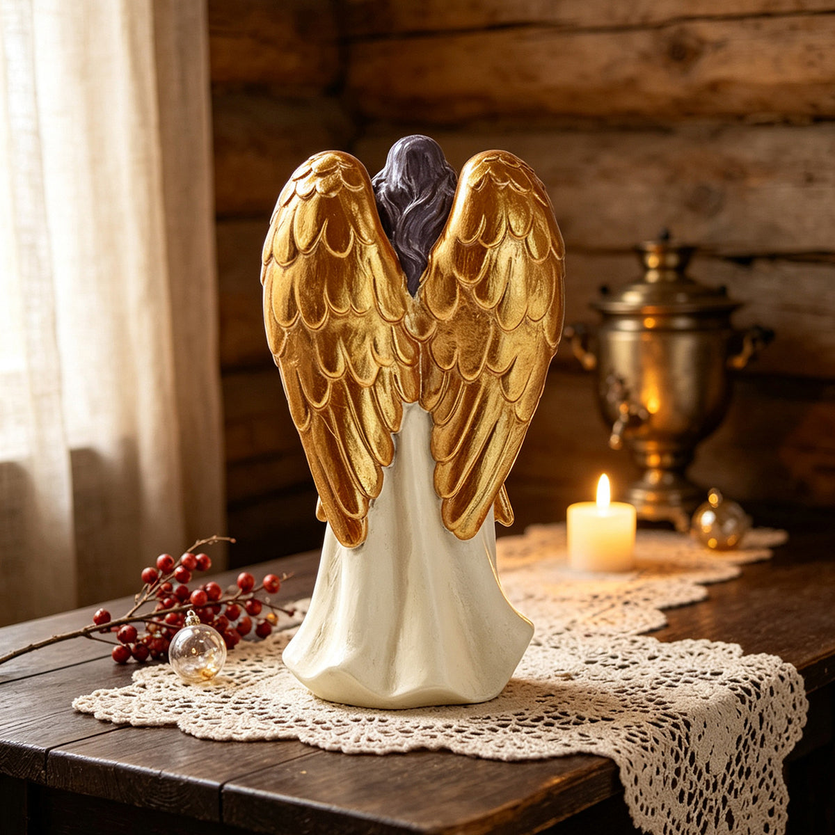 Praying Angel Figurine with Golden Wings | 19cm