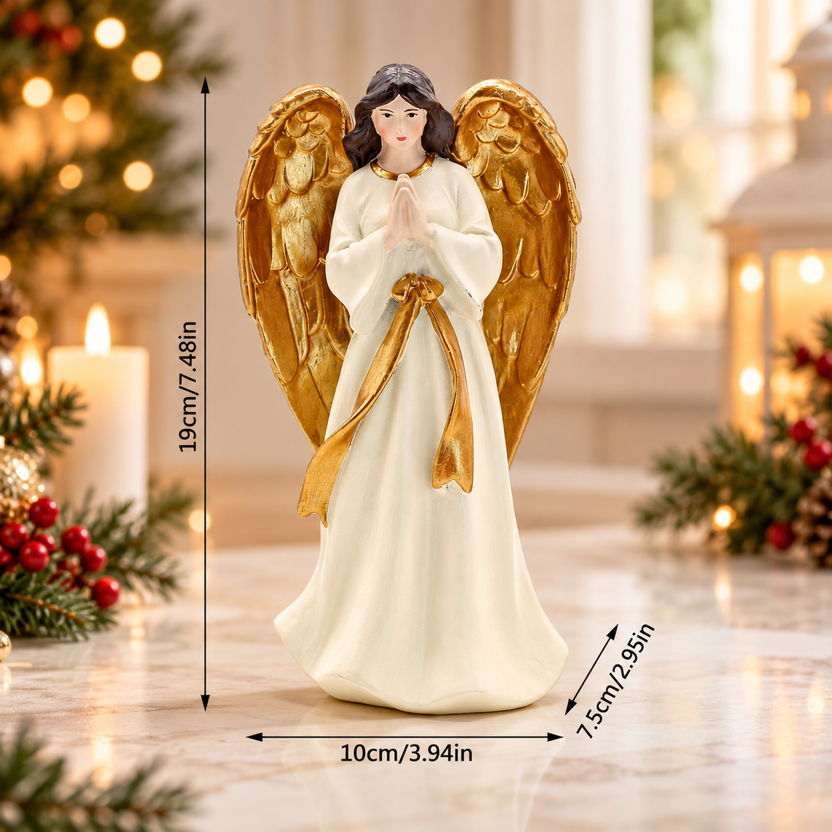 Praying Angel Figurine with Golden Wings | 19cm
