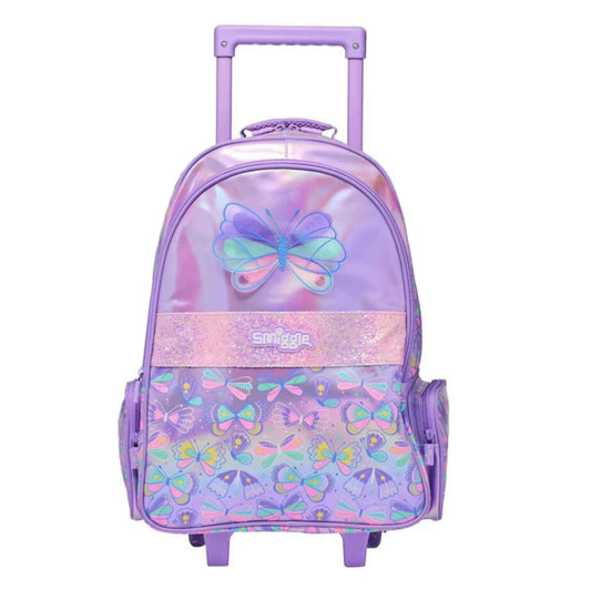 New Original Smiggle Wheeled Backpack Girls School Bag Butterfly Design 46cm