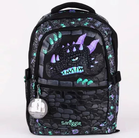 Smiggle Backpack Boys Black Dinosaur Large Capacity Cartoon Shaped Bag 43cm