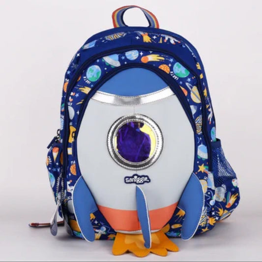 Smiggle Small Backpack Blue Rocket Space Design  38cm KG1-KG3