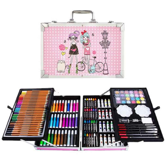 Drawing Case of 145 pieces – Painting, Coloring, Drawing , Deluxe Portable Aluminum Gift Box