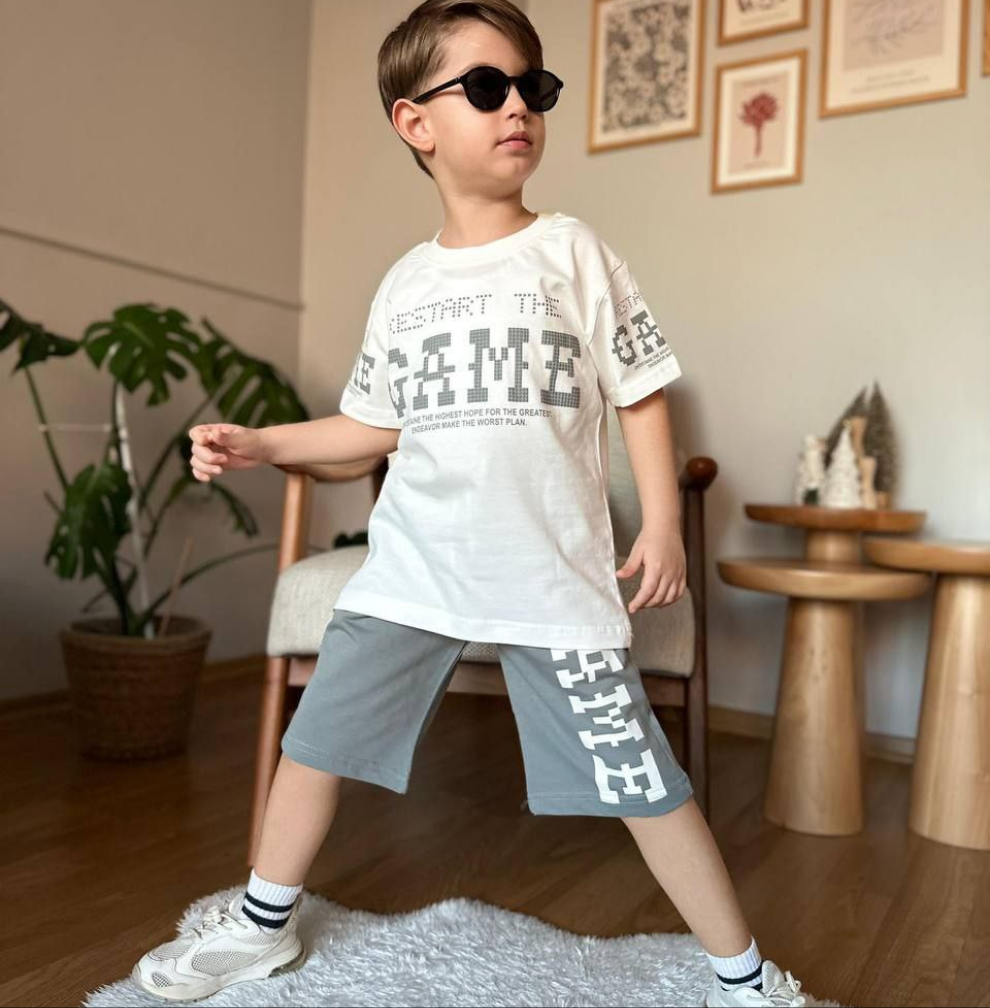 .Outfit For Boys Game Design Set Of 2 Pcs Tshirt&Short Size 5-14y